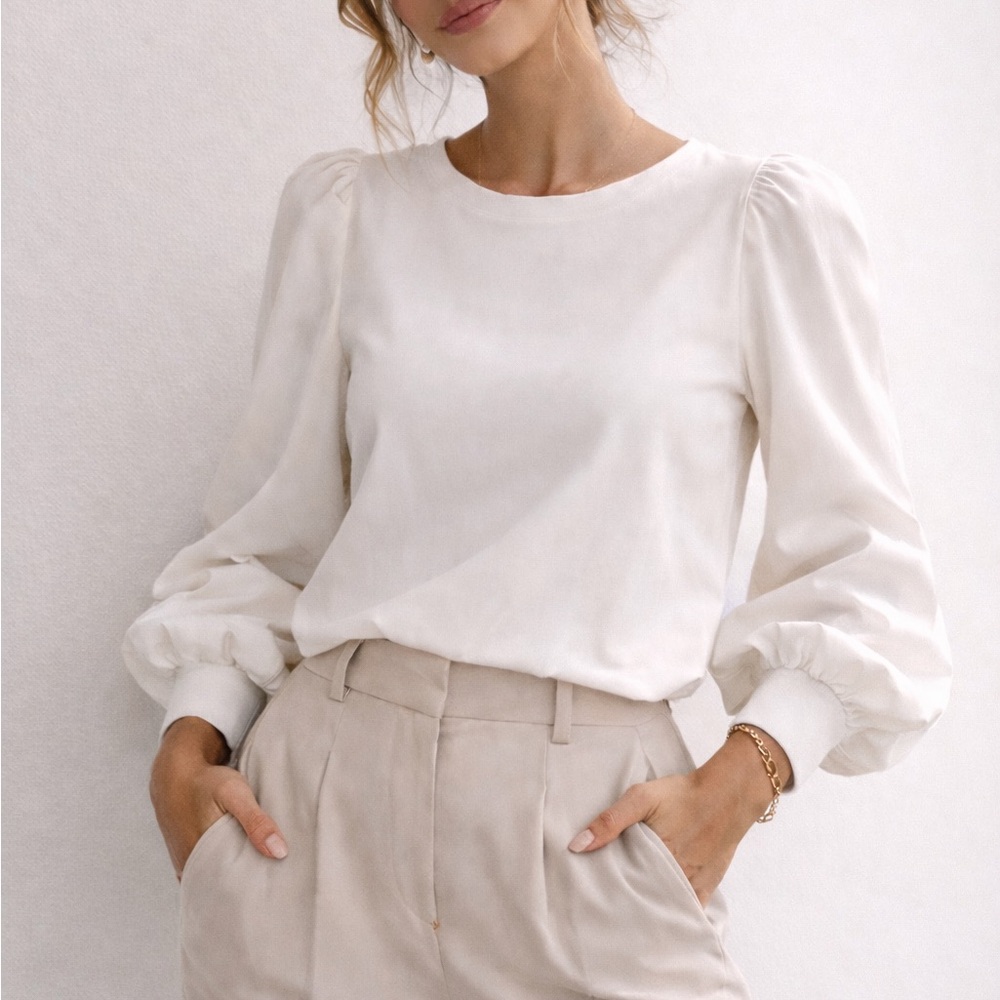 Banana Republic White Balloon Sleeve Top Puff Sleeve Blouse Size S Minimalist